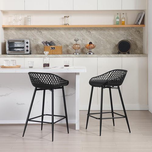 Lot De 4 Tabourets De Bar Haut,Tabourets Extérieur Jardin Avec Siège Plastique,Pieds En Métal,Noir