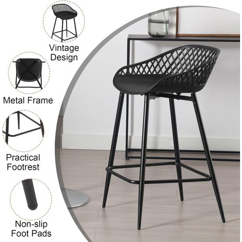 Lot De 6 Tabourets De Bar Haut,Tabourets Extérieur Jardin Avec Siège Plastique,Pieds En Métal,Noir