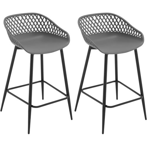 Lot De 2 Tabourets De Bar Haut,Tabourets Extérieur Jardin Avec Siège Plastique,Pieds En Métal,Gris