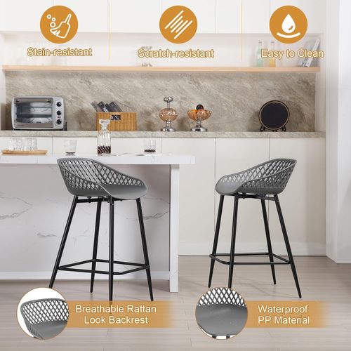Lot De 2 Tabourets De Bar Haut,Tabourets Extérieur Jardin Avec Siège Plastique,Pieds En Métal,Gris