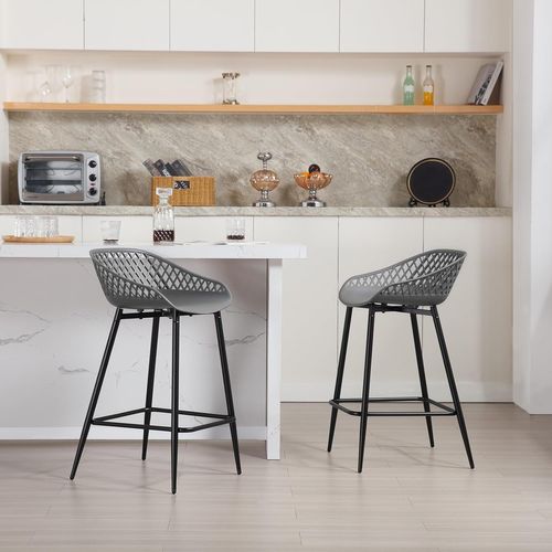 Lot De 6 Tabourets De Bar Haut,Tabourets Extérieur Jardin Avec Siège Plastique,Pieds En Métal,Gris