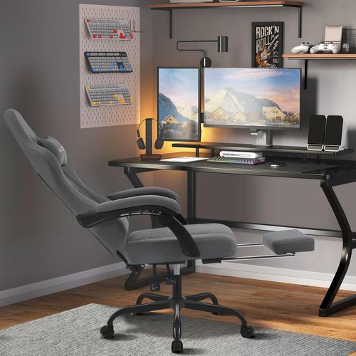 Chaise Gaming Massante,fauteuil Gamer,avec Soutien Lombaire Massant,tissu Technique,gris+jaune