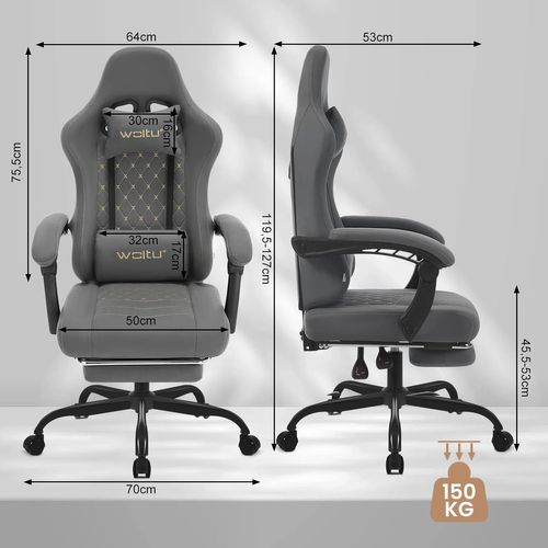 Chaise Gaming Massante,fauteuil Gamer,avec Soutien Lombaire Massant,tissu Technique,gris+jaune