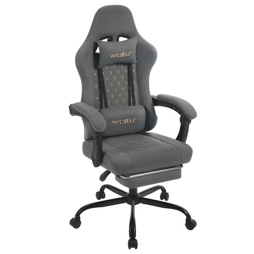 Chaise Gaming Massante,fauteuil Gamer,avec Soutien Lombaire Massant,tissu Technique,gris+jaune