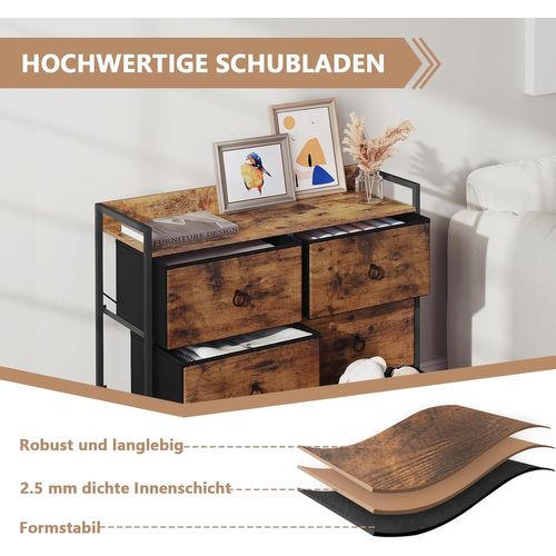 Commode Chambre Adulte 6 Tiroirs,Meuble De Rangement Avec Tiroirs En Tissu,Marron Rustique+Noir