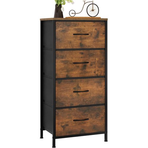 Commode 4 Tiroirs En Tissu, Dessus En Bois D'ingénierie E1, Marron Rustique+noir