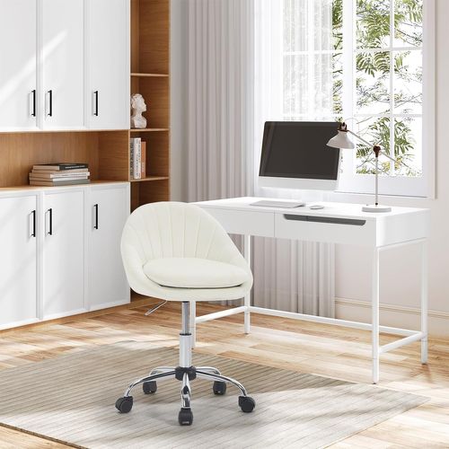 Chaise Bureau,Chaise Coiffeuse Rembourré Avec Double Coussin,Pivotante,Réglable,En Velours,Beige