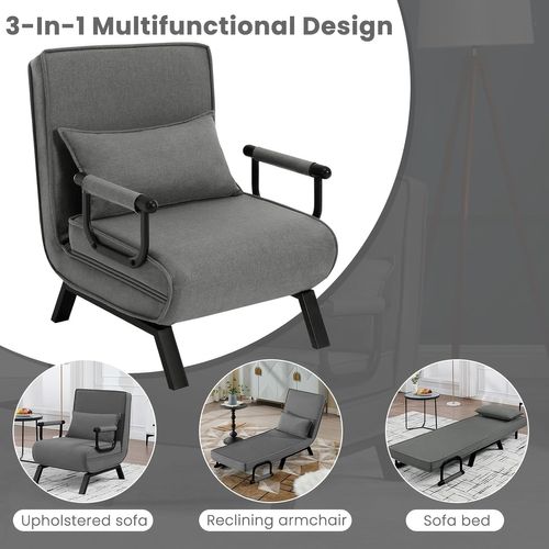 Fauteuil Lit Convertible 3 En 1, Fauteuil Salon, Avec Dossier Réglable En 5 Positions, Gris Foncé