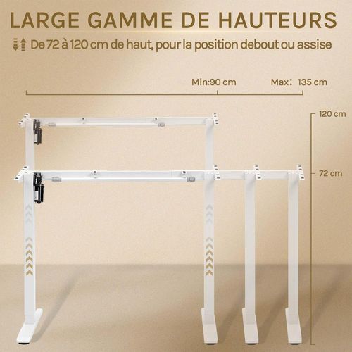 Bureau Assis Debout Électrique, Bureau Réglable En Hauteur, Avec 4 Hauteurs De Mémoire, Blanc