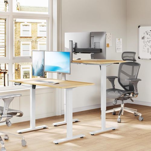 Bureau Assis Debout Électrique, Bureau Réglable En Hauteur, Avec 4 Hauteurs De Mémoire, Blanc