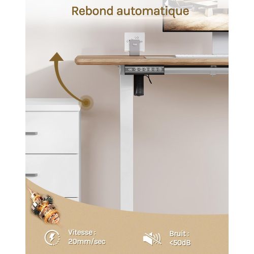 Bureau Assis Debout Électrique, Bureau Réglable En Hauteur, Avec 4 Hauteurs De Mémoire, Blanc
