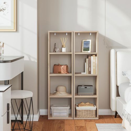 Bibliothèque Cube,étagère Rangement à 4 Niveaux,4 Compartiments Ouverts,30x106,5x23,5cm,chêne Clair