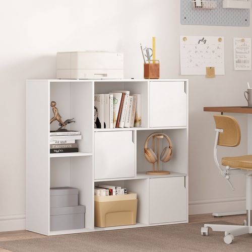Bibliothèque Étagère De Rangement, Étagère Cube, Avec 8 Casiers Et 3 Portes, 106x30x96cm, Blanc