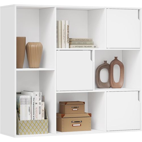 Bibliothèque Étagère De Rangement, Étagère Cube, Avec 8 Casiers Et 3 Portes, 106x30x96cm, Blanc