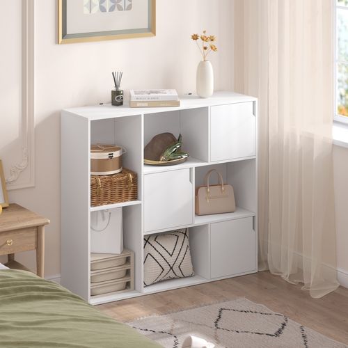 Bibliothèque Étagère De Rangement, Étagère Cube, Avec 8 Casiers Et 3 Portes, 106x30x96cm, Blanc