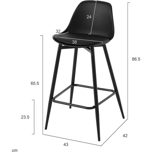 Lot De 4 Tabourets De Bar,Avec Dossier Et Repose-pieds,Siège Rembourré En Pp Et Cadre En Métal,Noir