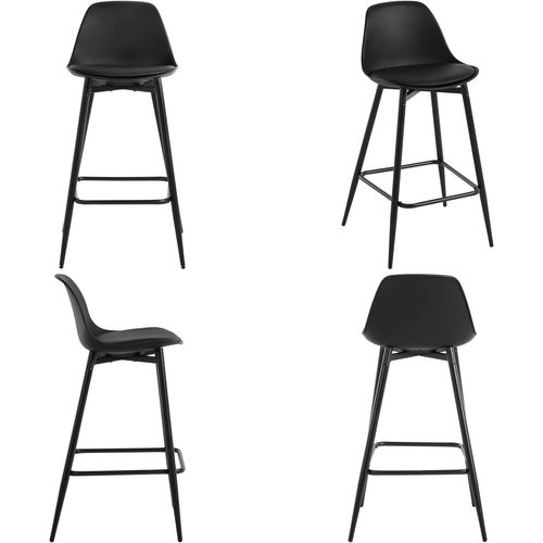 Lot De 4 Tabourets De Bar,Avec Dossier Et Repose-pieds,Siège Rembourré En Pp Et Cadre En Métal,Noir