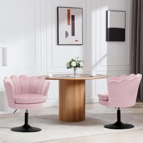 Chaise De Coiffeuse, Fauteuil Rembourré En Forme De Fleur, Pivotante 360°, Hauteur Réglable, Rose