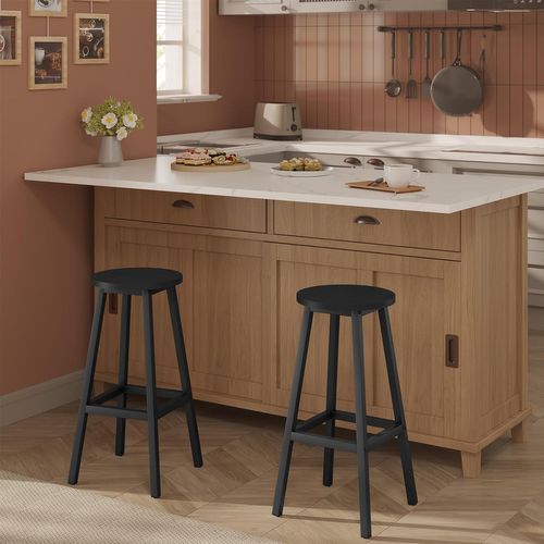 Lot De 6 Tabouret De Bar, Chaise Haute Cuisine, Siège En Bois D'ingénierie,Structure En Métal,Noir