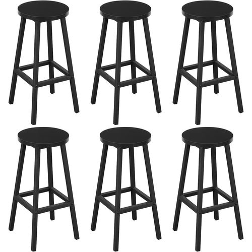 Lot De 6 Tabouret De Bar, Chaise Haute Cuisine, Siège En Bois D'ingénierie,Structure En Métal,Noir