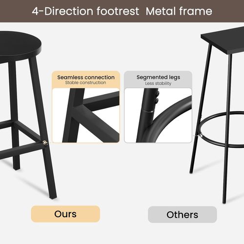Lot De 6 Tabouret De Bar, Chaise Haute Cuisine, Siège En Bois D'ingénierie,Structure En Métal,Noir
