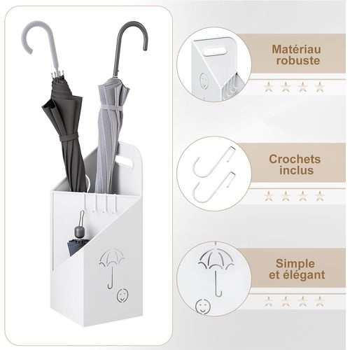 Porte-parapluie Avec 4 Crochets, Porte-parapluie Avec 2 Zones Séparées, En Métal Antirouille, Blanc