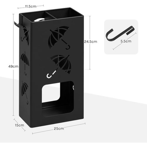Porte-parapluie Avec 4 Crochets, 2 Zones Séparées, En Métal Antirouille, Motif Évidé, Noir