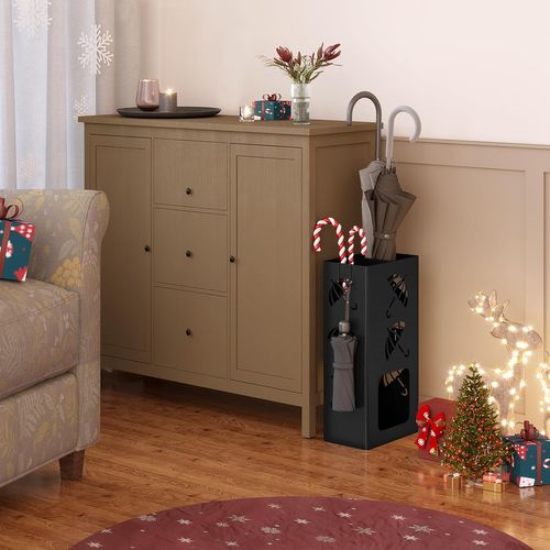 Porte-parapluie Avec 4 Crochets, 2 Zones Séparées, En Métal Antirouille, Motif Évidé, Noir