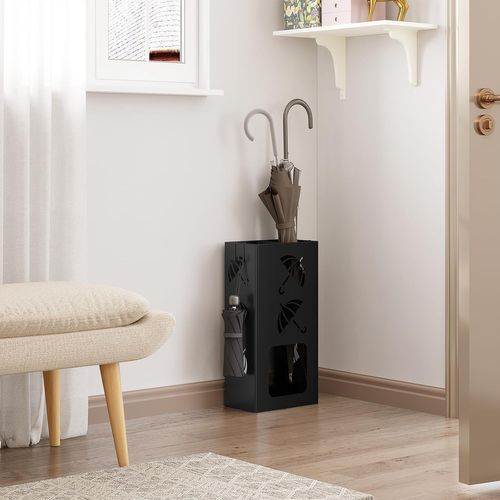 Porte-parapluie Avec 4 Crochets, 2 Zones Séparées, En Métal Antirouille, Motif Évidé, Noir