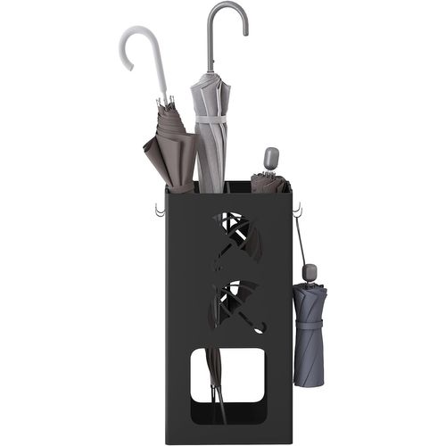 Porte-parapluie Avec 4 Crochets, 2 Zones Séparées, En Métal Antirouille, Motif Évidé, Noir
