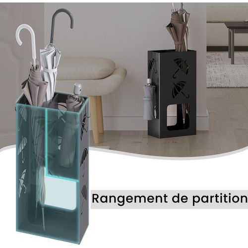 Porte-parapluie Avec 4 Crochets, 2 Zones Séparées, En Métal Antirouille, Motif Évidé, Noir