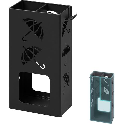 Porte-parapluie Avec 4 Crochets, 2 Zones Séparées, En Métal Antirouille, Motif Évidé, Noir