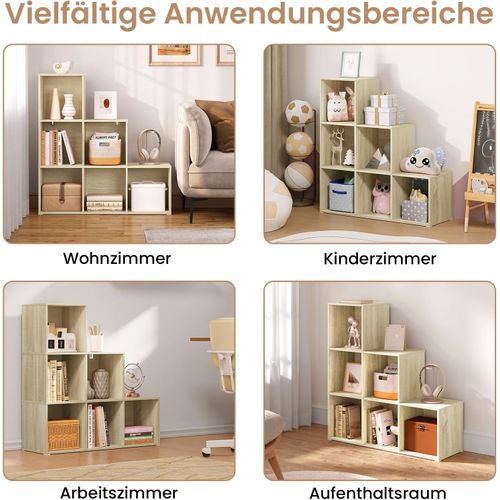 Bibliothèque Avec 6 Cubes, Étagère D'escalier, En Bois D'ingénierie, 90x30x90cm, Chêne Clair