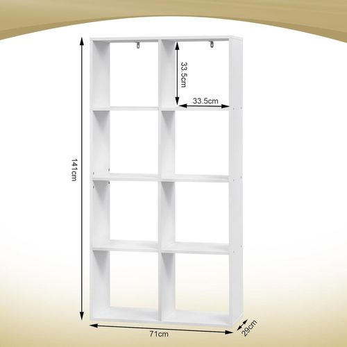 Bibliothèque,Étagère Rangement Avec 8 Compartiments Ouvert,En Bois D’ingénierie,Blanc,71x29x140.5cm