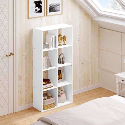 Bibliothèque,Étagère Rangement Avec 8 Compartiments Ouvert,En Bois D’ingénierie,Blanc,71x29x140.5cm