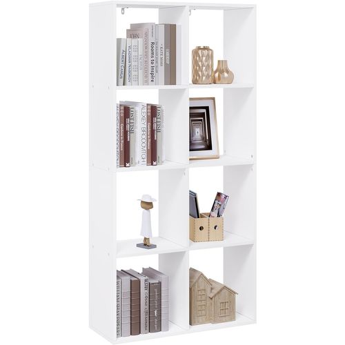 Bibliothèque,Étagère Rangement Avec 8 Compartiments Ouvert,En Bois D’ingénierie,Blanc,71x29x140.5cm