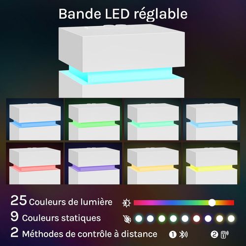 Lot De 2 Table De Chevet Avec Station De Charge, LED, 2 Prises, 2 Ports USB, 1 Casier, Blanc