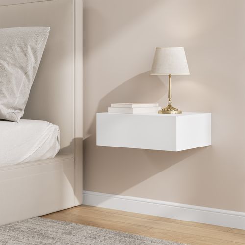 Lot De 2 Table De Chevet Suspendue Avec Tiroir, 40x30x14cm, Table De Nuit Flottante, En Bois, Blanc