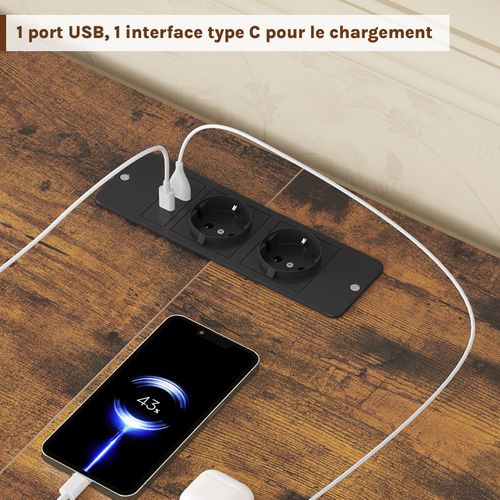 Commode à 8 Tiroirs En Tissu, Meuble TV Avec Lumière LED, Station De Recharge, Brun Rustique Et Noir