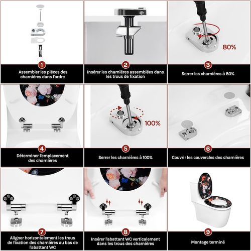 Abattant Wc Avec Frein De Chute,en Forme O,en Mdf,dégagement Rapide,montage Par Le Haut,avec Motif