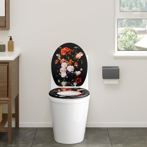 Abattant Wc Avec Frein De Chute,en Forme O,en Mdf,dégagement Rapide,montage Par Le Haut,avec Motif