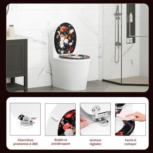 Abattant Wc Avec Frein De Chute,en Forme O,en Mdf,dégagement Rapide,montage Par Le Haut,avec Motif