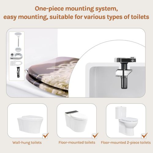 Abattant Wc Avec Frein De Chute,en Forme O,en Mdf,dégagement Rapide,montage Par Le Haut,avec Motif