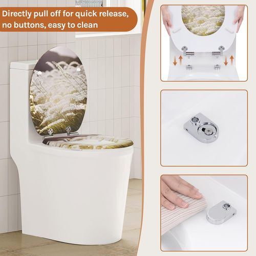 Abattant Wc Avec Frein De Chute,en Forme O,en Mdf,dégagement Rapide,montage Par Le Haut,avec Motif