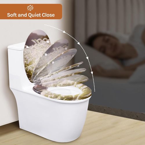 Abattant Wc Avec Frein De Chute,en Forme O,en Mdf,dégagement Rapide,montage Par Le Haut,avec Motif