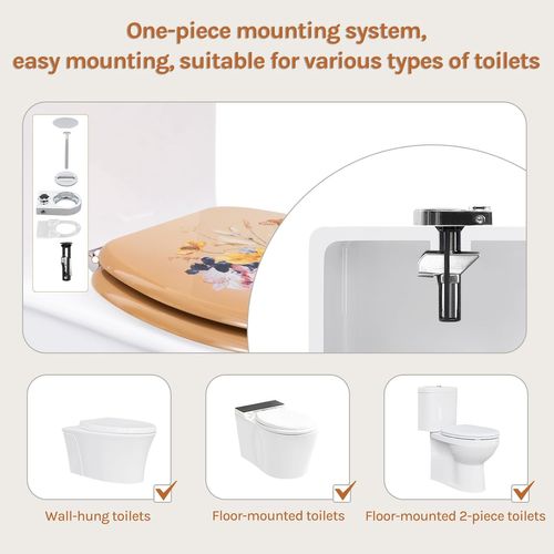 Abattant Wc Avec Frein De Chute,en Forme O,en Mdf,dégagement Rapide,montage Par Le Haut,avec Motif