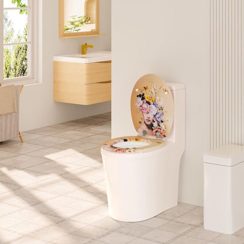 Abattant Wc Avec Frein De Chute,en Forme O,en Mdf,dégagement Rapide,montage Par Le Haut,avec Motif