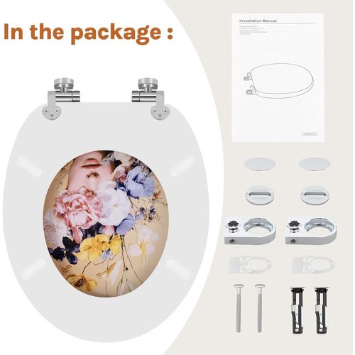 Abattant Wc Avec Frein De Chute,en Forme O,en Mdf,dégagement Rapide,montage Par Le Haut,avec Motif