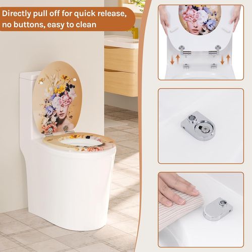 Abattant Wc Avec Frein De Chute,en Forme O,en Mdf,dégagement Rapide,montage Par Le Haut,avec Motif