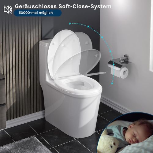Abattant Wc, Siège De Wc Avec Frein De Chute, Fermeture Douceur, En Forme De O, En Duroplast, Blanc